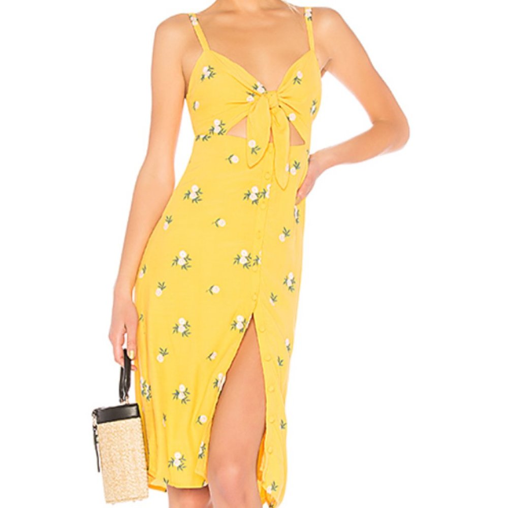 Yellow Embroidered Sexy Midi Dress